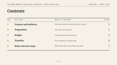 Page 2 of Event plan — autumn market