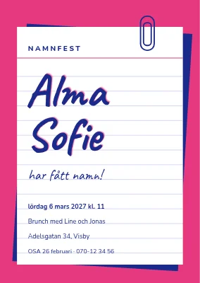 Namngivningsfest — namnet på ett kartotekskort