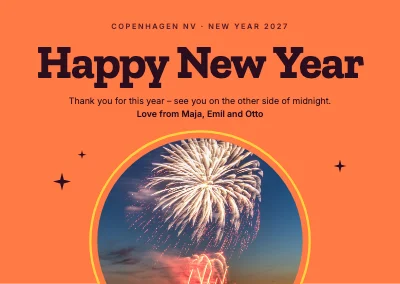 New Year card — fireworks sun