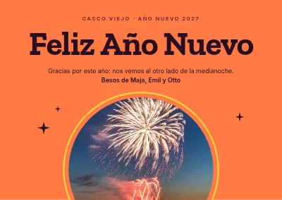 Tarjeta de Año Nuevo — sol de fuegos artificiales