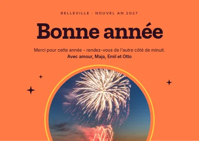 Carte de vœux — soleil de feux d'artifice