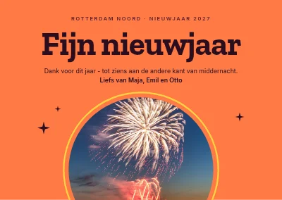 Nieuwjaarskaart — vuurwerkzon
