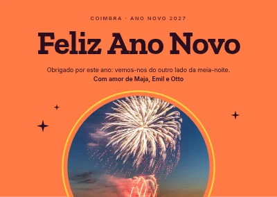 Cartão de Ano Novo — sol de fogo de artifício