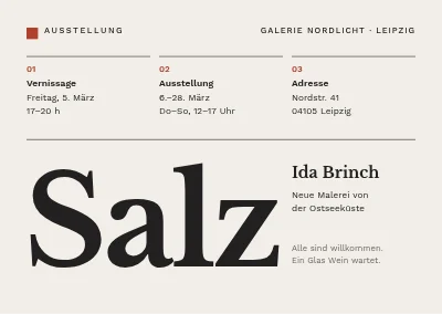 Vernissage — Schweizer Raster und großer Titel