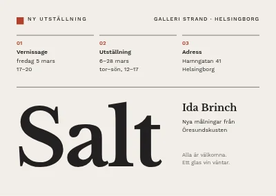 Vernissage — schweiziskt rutnät och stor titel