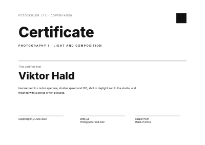 Course certificate — photography