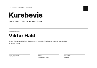 Kursbevis — fotografering
