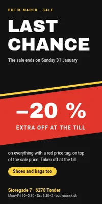 Door poster for a shop — last chance, an extra 20 % off at the till