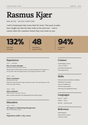 Sales CV with key figures