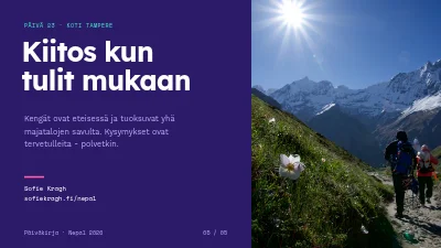 Sivu 5 – Matkapäiväkirja — vaellus Nepalissa