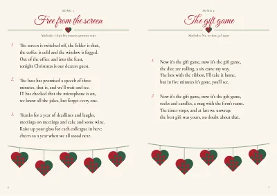 Pages 4–5 of Programme and original songs for a company Christmas party – 12 pages