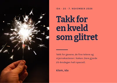 25-årsdag — takkekort med stjernekaster