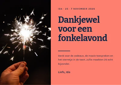 25e verjaardag — bedankkaartje met een sterretje