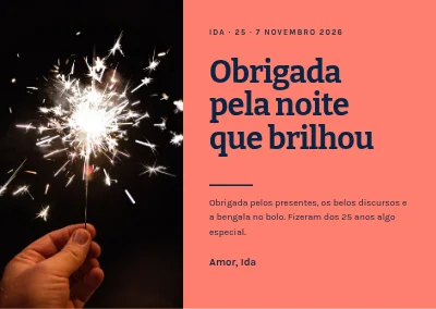 25.º aniversário — cartão de agradecimento com uma estrelinha