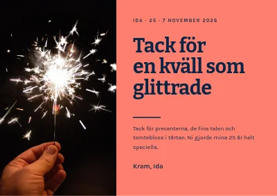 25-årsdag — tackkort med tomtebloss