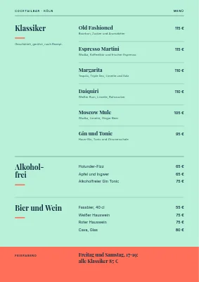 Seite 2 von Cocktailbar — Getränkekarte mit riesigem N