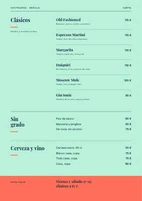 Página 2 de Coctelería — carta de bebidas con una N gigante