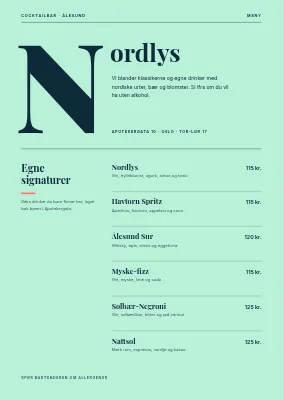 Cocktailbar — drinkkart med gigantisk N
