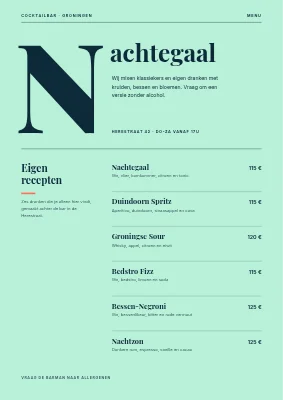 Cocktailbar — drankkaart met een gigantische N