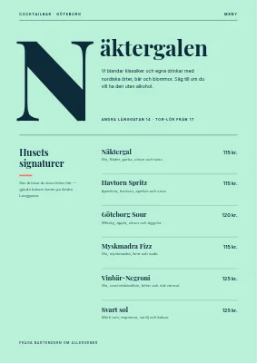 Cocktailbar — drinkmeny med ett jättestort N