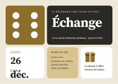 Échange de cadeaux — invitation avec dé