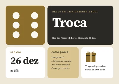 Troca de presentes — convite com dados