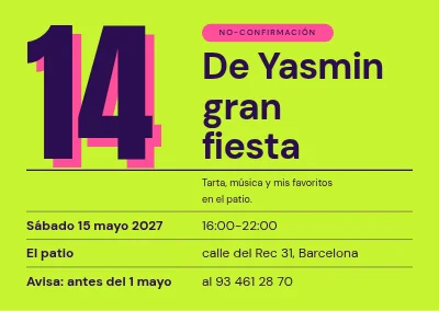 Fiesta de no confirmación — un 14 gigante en verde lima neón