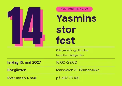 Ikke-konfirmasjonsfest — gigantisk 14 i neonlime