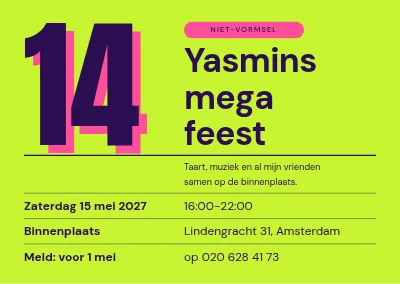 Niet-vormselfeest — gigantische 14 in neonlime