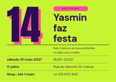 Festa de não-crisma — um 14 gigante em lima néon
