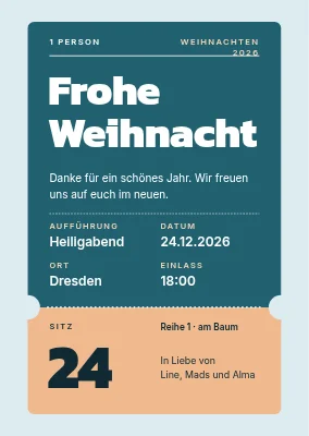 Weihnachtskarte — ein Ticket nach Weihnachten