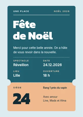 Carte de Noël — un billet pour Noël