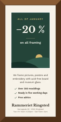 Door poster for a framing shop — 20 % off framing in January