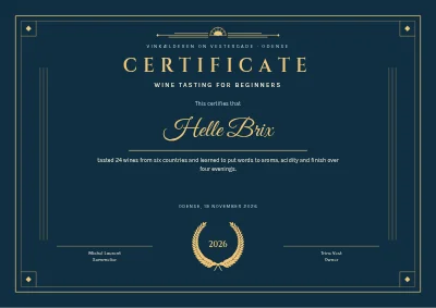 Course certificate — wine tasting