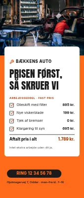Roll-up til autoværksted — prisen først