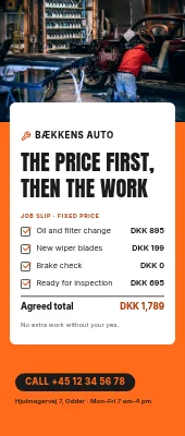 Car workshop roll-up — the price first