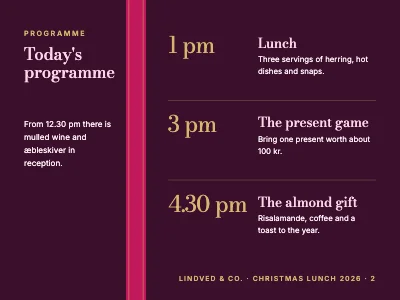 Page 2 of Christmas lunch — programme for the day