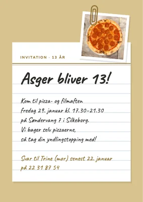 13-års fødselsdag — invitation til pizza- og filmaften