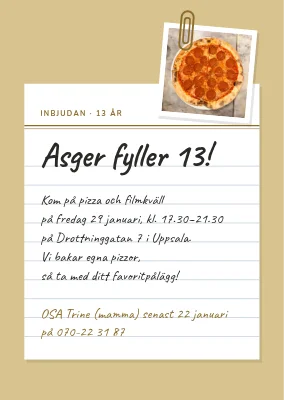 13-årsdag — inbjudan till pizza- och filmkväll
