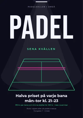 Padelklubb — halva priset sent på kvällen