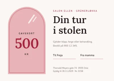 Gavekort til frisørsalong — buet speil