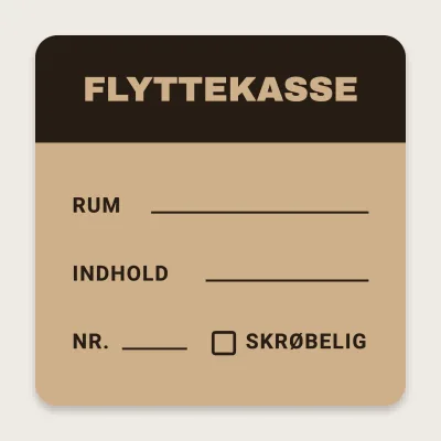 Flyttekasse med rum og indhold