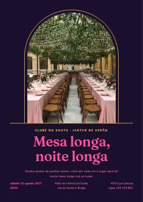 Jantar de amigos — uma mesa comprida sob as luzes