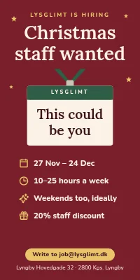 Door poster for a shop — Christmas staff wanted