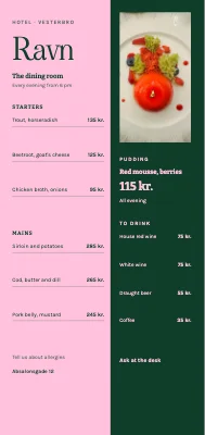 Hotel Ravn — evening menu, Vesterbro