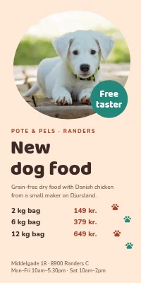 Door poster for a pet shop — new dog food