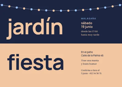 Fiesta en el jardín — dos palabras sobre azul y melocotón divididos