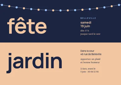 Garden party — deux mots sur fond bleu et pêche partagé