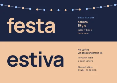 Festa in giardino — due parole su sfondo diviso blu e pesca