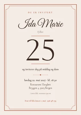 25-årsdag — klassisk middagsinvitasjon